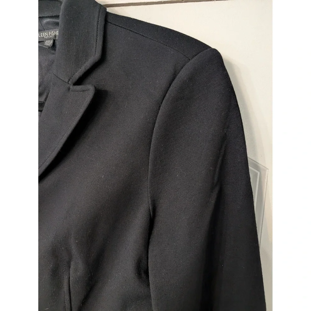 Eileen Fisher Petite Black Viscose Silk Blend‎ Single Button Blazer Jacket small